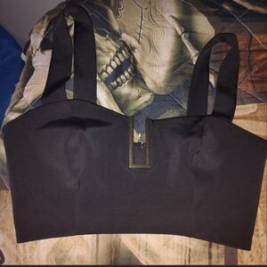 Marciano Black Bralette Crop Top with Gold V Accent